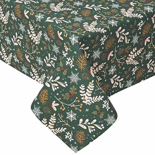Homescapes Cotton Round Christmas Tablecloth in Green Floral Festive Forest, Diameter: 178 cm – 1