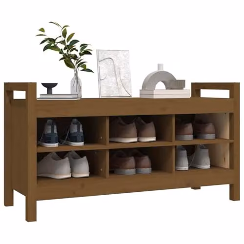 vidaXL Hall Bench and Shoe Rack in Honey Brown Solid Pine Wood, W: 110 cm, D: 40 cm, H: 60 cm – 5