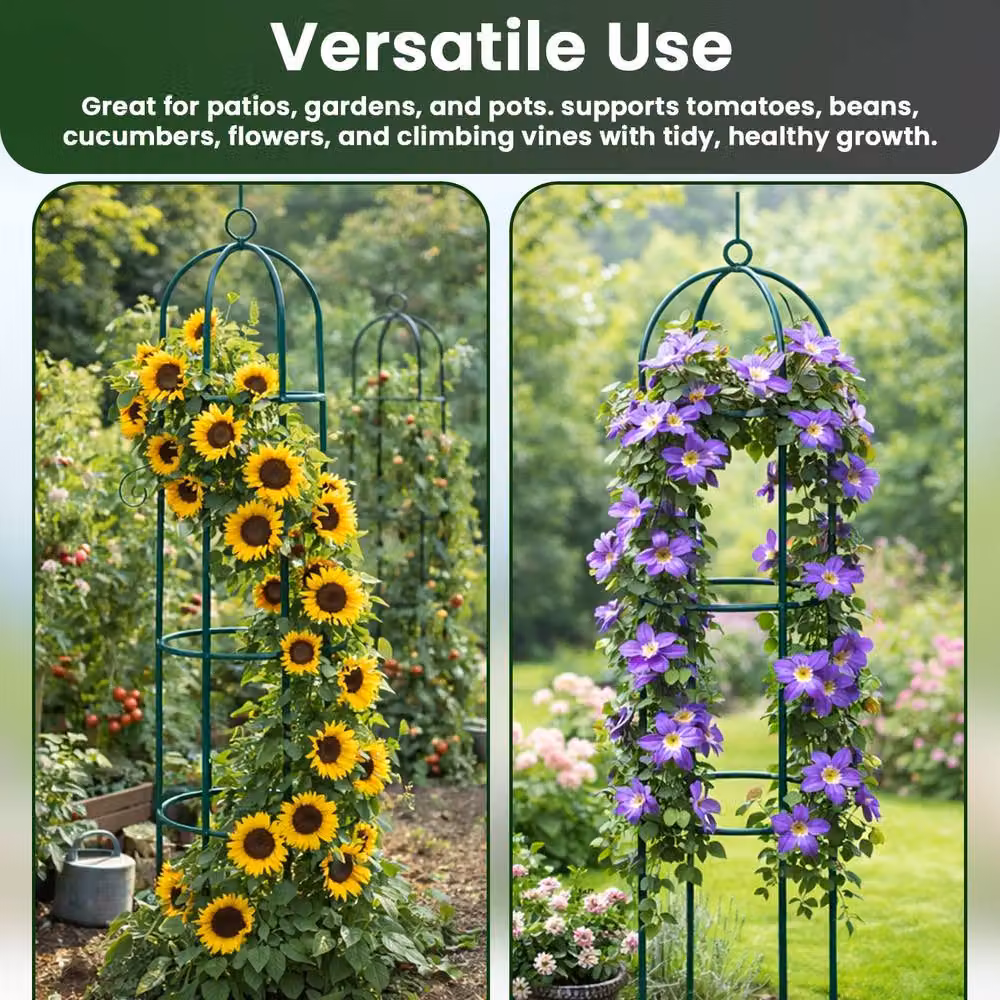 MANTRARAJ Green Metal Garden Obelisk Support for Plants and Flowers, H 190 cm x W 40 cm x D 40 cm – 4