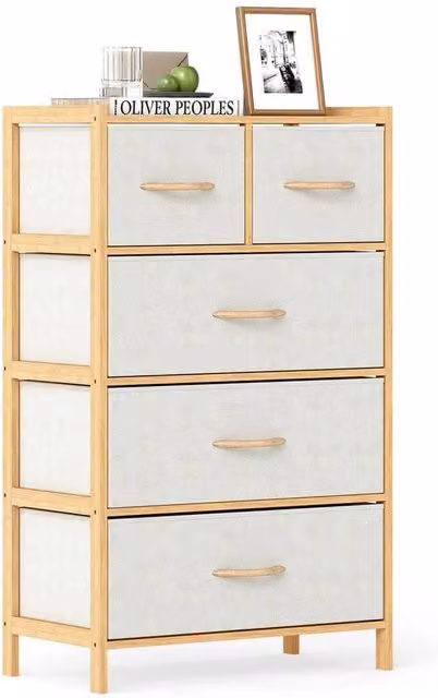 VOGREX 5 Drawer Bamboo Bedroom Chest of Drawers in White