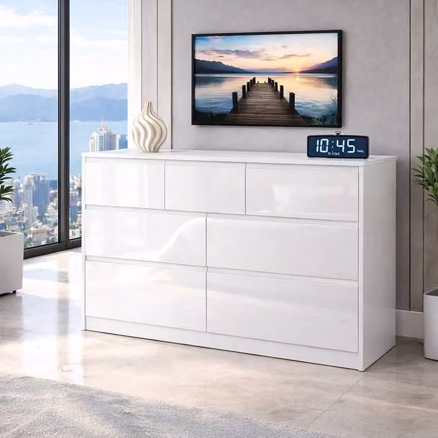 Harmin Modern White High Gloss 7 Drawer Handleless Chest of Drawers – 1