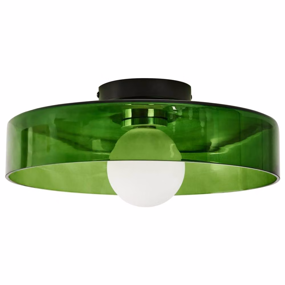 Wyld and Coco Green Glass Flush-Mount Ceiling Lamp for Low Ceilings, W/D/H: 35 x 35 x 12 cm – 2
