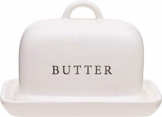 Orsina Ceramic Butter Dish with Lid in Beige and White Stoneware