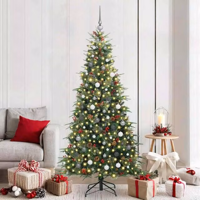 Berkfield Home Artificial Hinged Christmas Tree in Green, Height: 210 cm