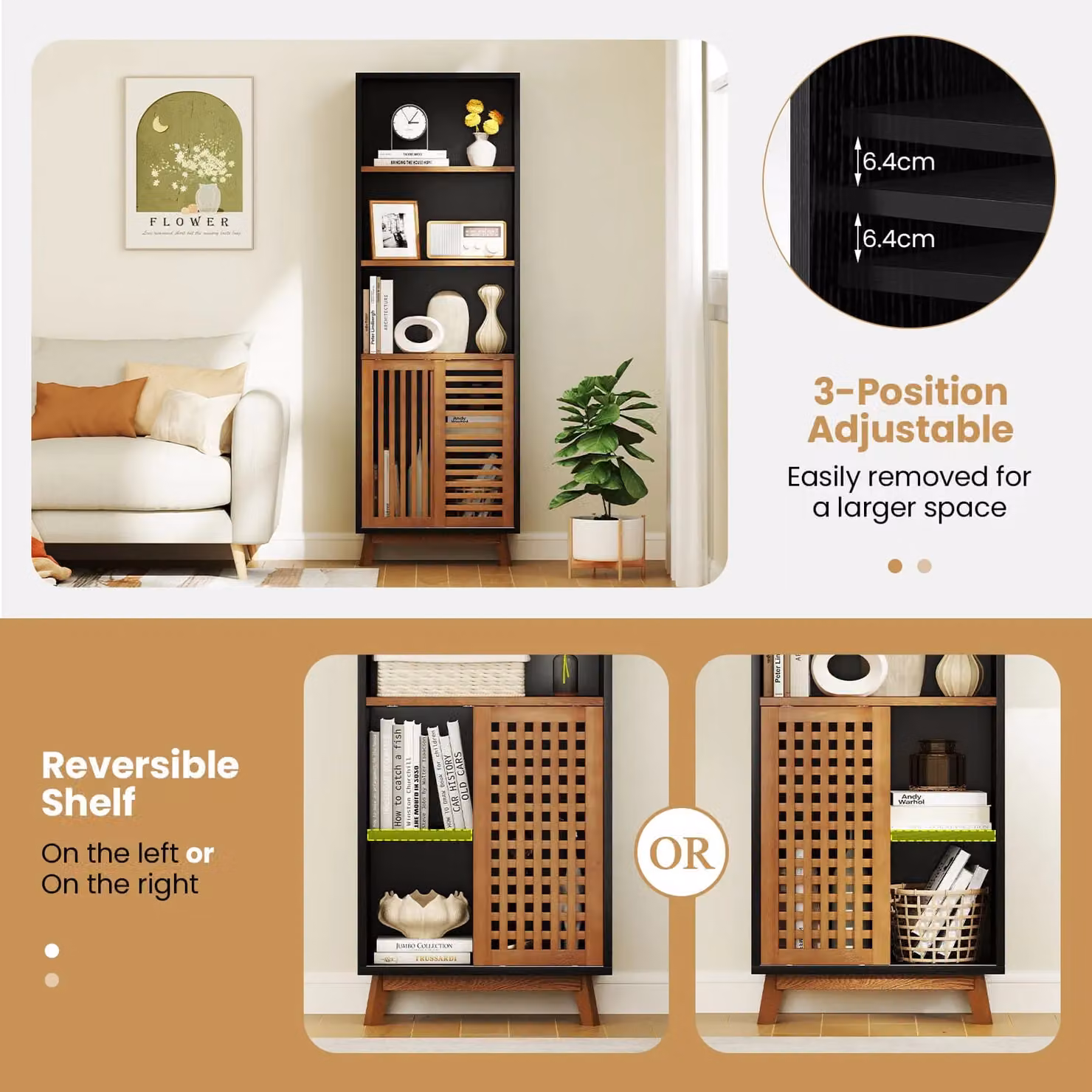Costway 5-Tier Bookshelf with Reversible Adjustable Shelves in Brown – 5