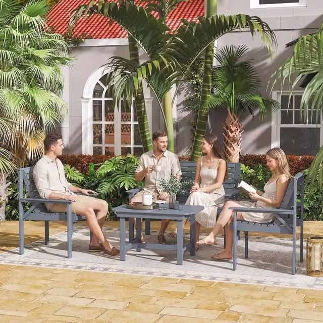 Outsunny 4 Seater Garden Furniture Sofa Set with Curved Seat in Grey with Grey Embossed Finish