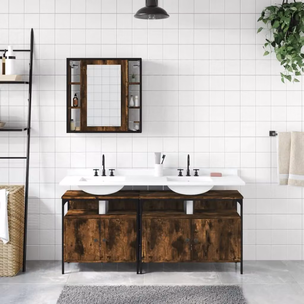 Berkfield Home 3 Piece Smoked Oak Bathroom Cabinet Set in Brown – 2