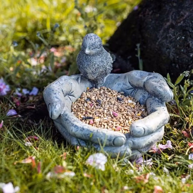 Garden Mile Open Hands Bird Feeder in Grey