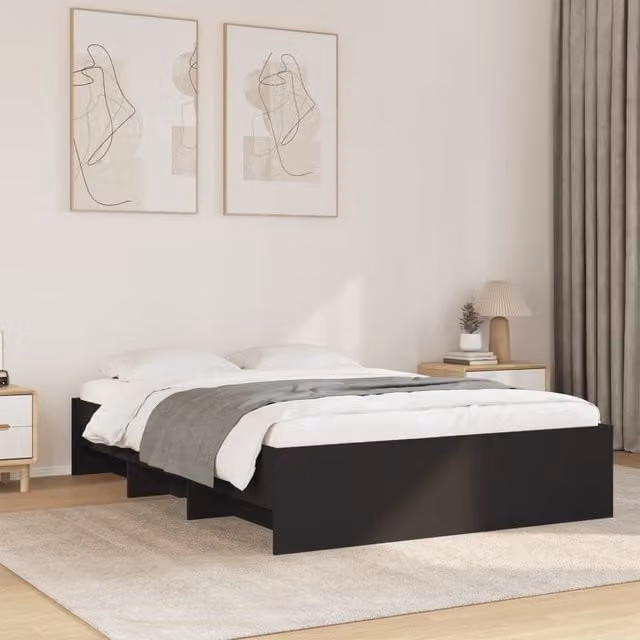 Berkfield Home Small Double Bed Frame in Black, Engineered Wood, W/D/H: 120 x 200 cm