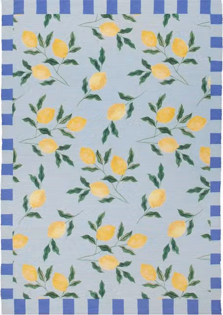 Make It A Home Lemons Blue Striped Mediterranean Outdoor Rug