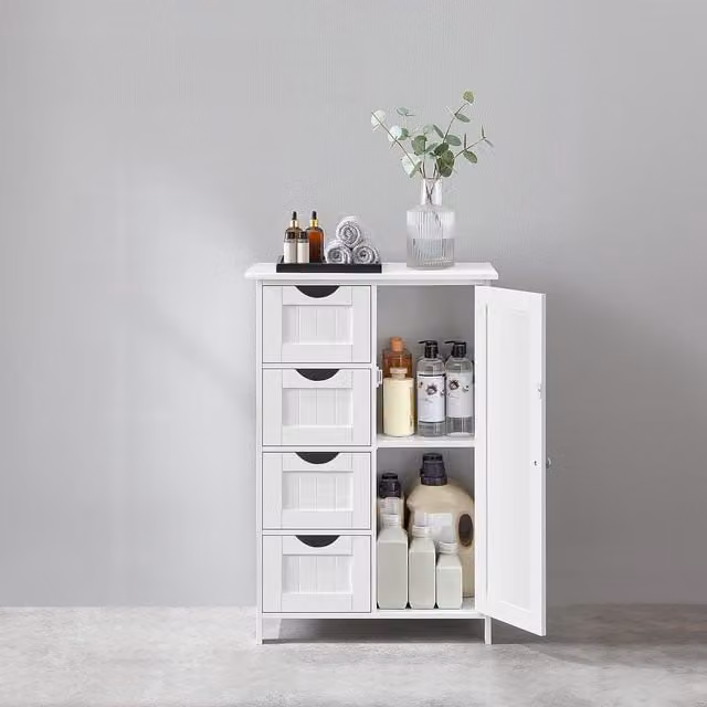 VASAGLE White Minimalist Bathroom Floor Storage Cabinet with 4 Drawers and 1 Door – 1