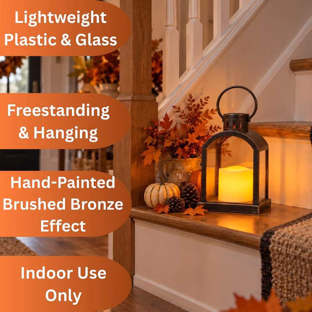 Marco Paul Vintage Bronze Hanging Table Lantern with LED Pillar Candle – 4