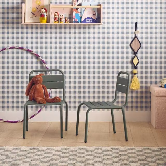 Sweek Pair of Stackable Metal Childrens Chairs in Khaki Green