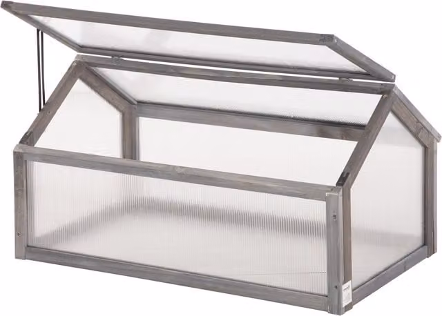 Outsunny Wooden Cold Frame Greenhouse with Openable Top and Polycarbonate Cover, Grey, W/D/H: 90 x 52 x 50 cm