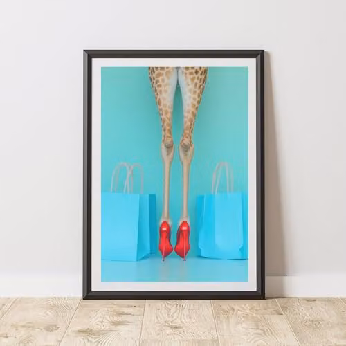 60 Second Makeover Giraffe Heels and Shopping Bags Multicolour Paper Poster, A3