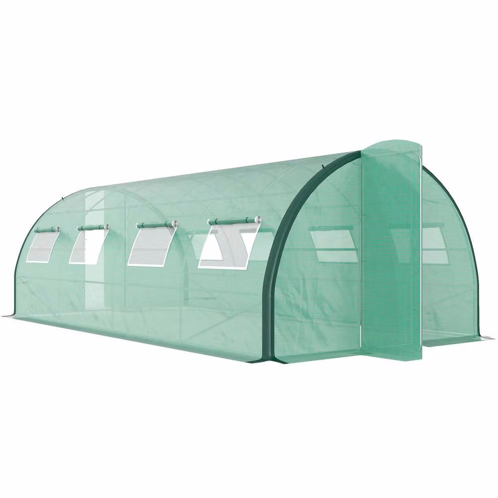 STILVORA Walk-in Polytunnel Greenhouse in Green with Mesh Windows – 3