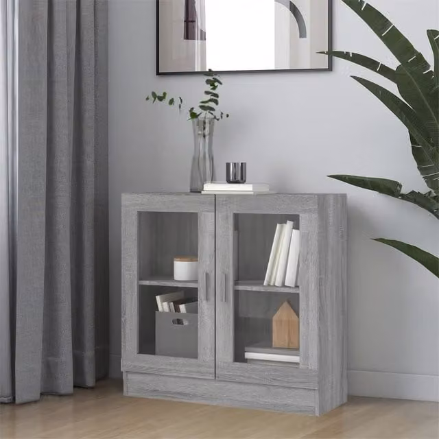 Berkfield Home Vitrine Cabinet in Grey with Glass Doors, W: 82.5 cm, D: 30.5 cm, H: 80 cm – 1