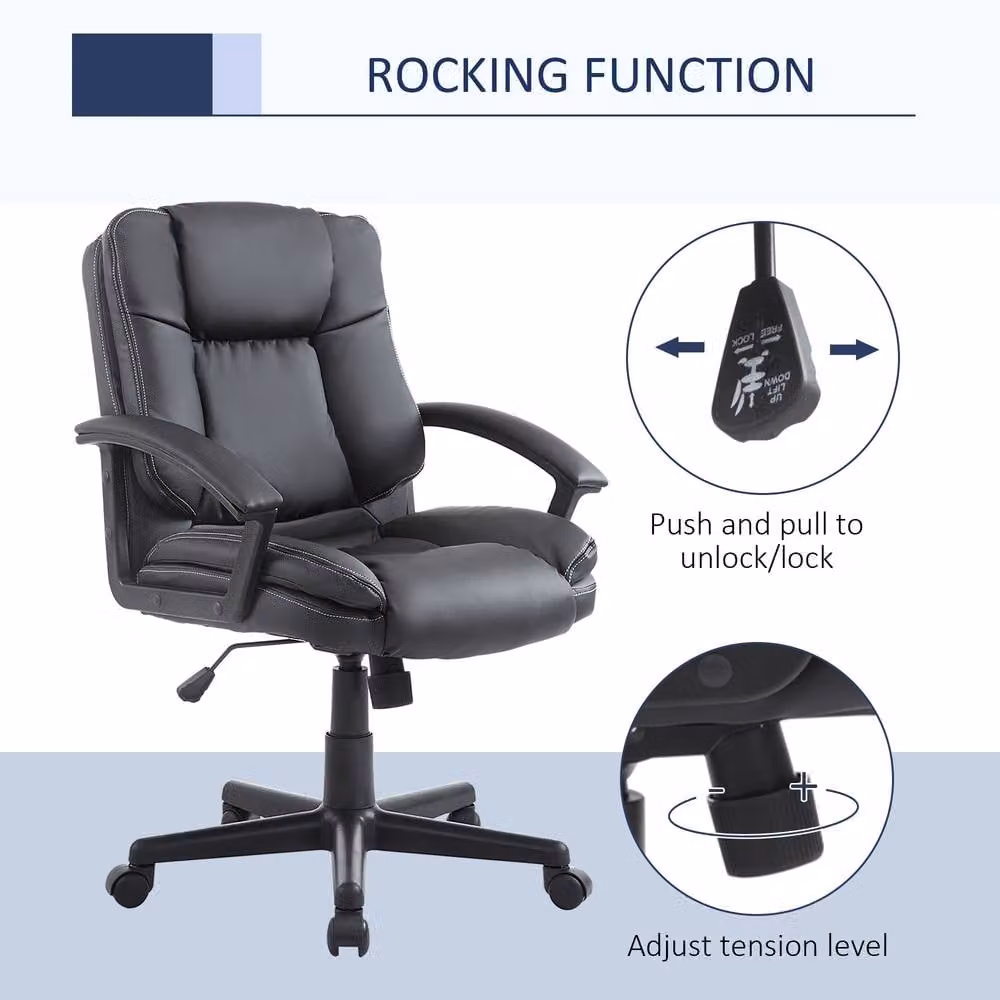 ERGOVEXA Black Synthetic Leather Task Chair with Armrests and 360 Degree Swivel for Home Office – 6