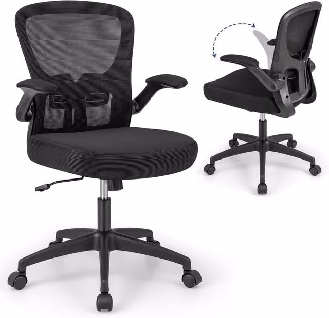 Costway Ergonomic Black Fabric Office Chair with Adjustable Swivel and Armrests
