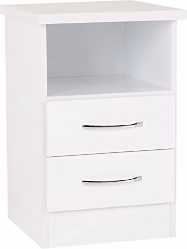 Seconique Nevada 2 Drawer Bedside Table in White Gloss, W/D/H: 40 x 40 x 61 cm