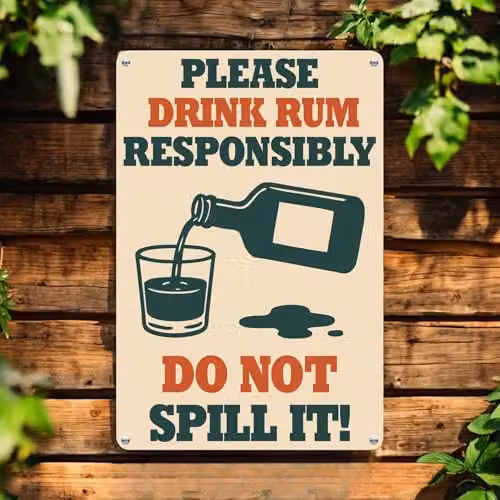 Purely Home Please Drink Rum Responsibly Metal Bar Sign, Multicolour and Beige, H 28.3 cm x W 19.7 cm – 2