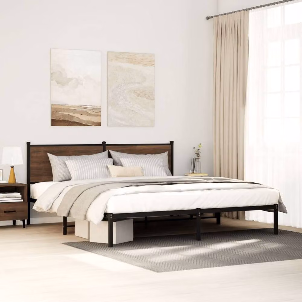 Berkfield Home Metal Bed Frame in Brown Oak, W: 180 cm, D: 200 cm, Super King – 2