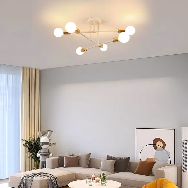 Pheashine White and Gold 6-Light Molecular Chandelier, Aluminium Contemporary Ceiling Light with E27 Fitting, Diameter: 52 cm – 1