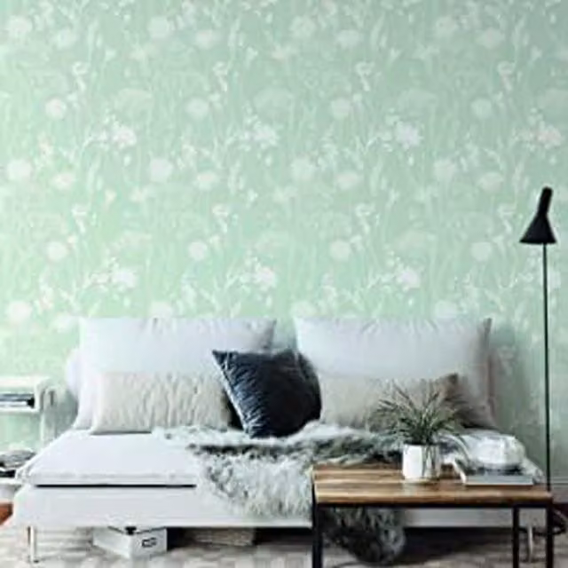 Muriva Meadowsweet Botanical Floral Wallpaper in Green and Grey