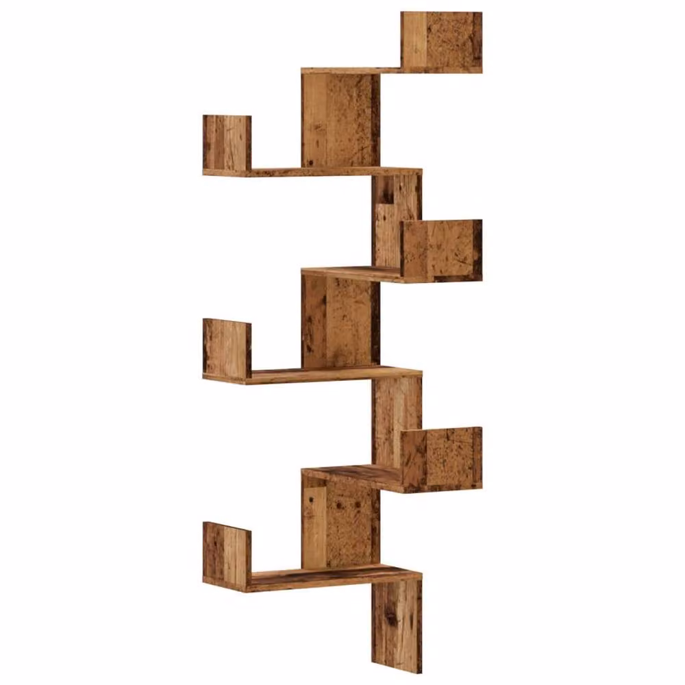 Berkfield Home Wall Mounted Corner Shelf in Old Wood Brown, W/D/H: 45 x 45 x 147 cm – 2