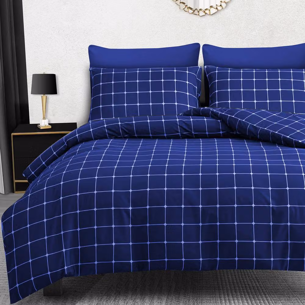 Pamposh Reversible Blue Checked Microfibre Double Duvet Cover Set, W/D/H: 140 x 200 cm – 2