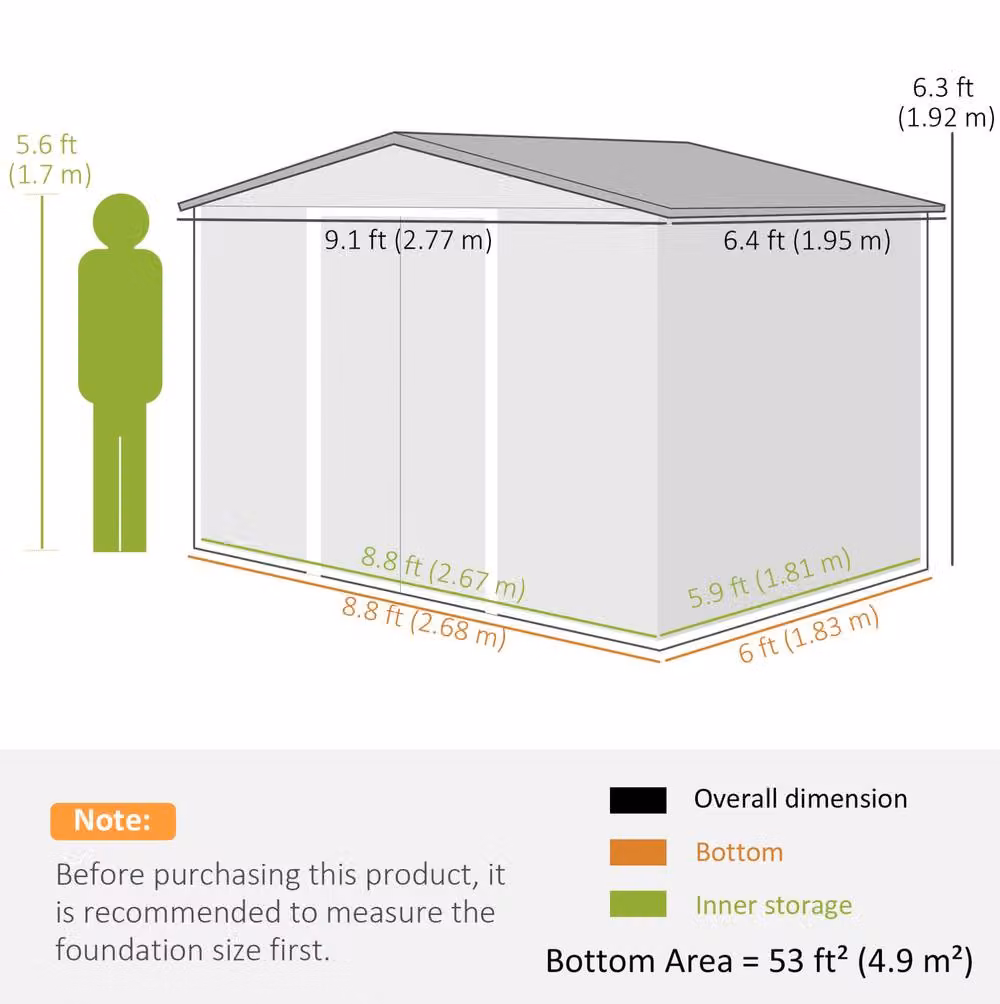 STILVORA Modern Steel Garden Storage Shed with Double Doors in Grey – 2
