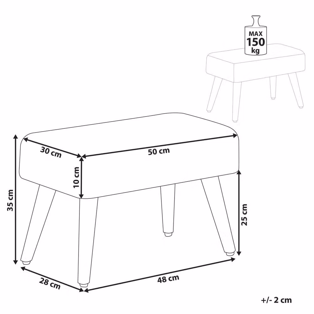 Wyld and Coco Grey Velvet Rectangular Footstool with Rubberwood Legs in Scandinavian Style – 3