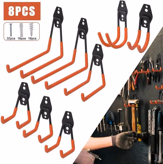 NESTLUNE Heavy Duty Iron Wall Hook, 8 Pack, Orange, W: 1000 cm, H: 52 cm