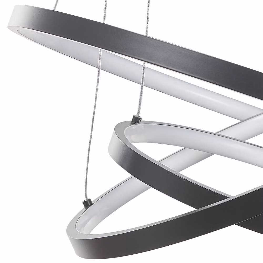 Wyld and Coco 3-Ring Black Aluminium Suspended Pendant Light with Integrated Warm White LED and Adjustable Height – 3