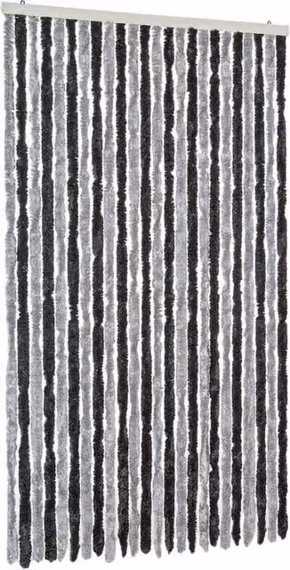Berkfield Home Striped Chenille Fly Curtain in Grey and Black, W: 100 cm, H: 200 cm