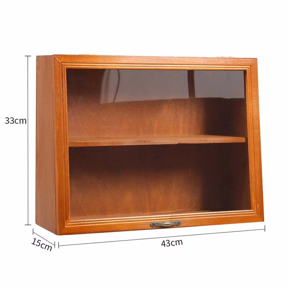 FORGEVIO Brown Wood Display Cabinet with Glass Doors and Internal Shelves – 2