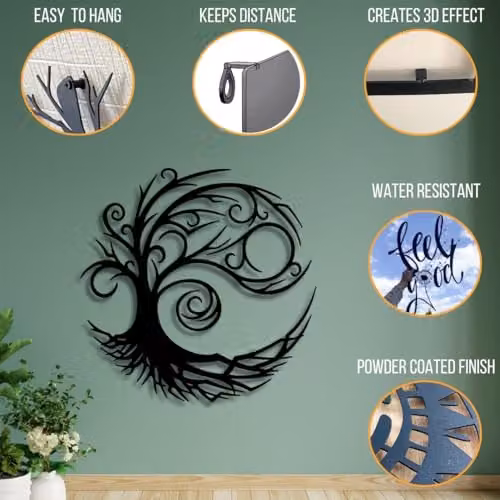 Decortie Tree of Life Botanical Metal Wall Art, Black, W/H: 60 x 60 cm – 4