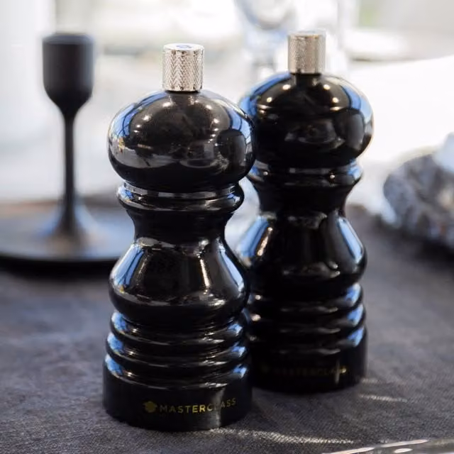 MasterClass Set of 2 Black Ceramic Capstan Salt and Pepper Mills with Interchangeable Caps, Height: 12 cm