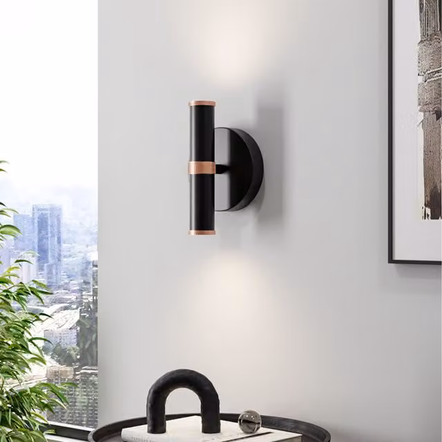 Komore Modern Up and Down Cylinder Wall Light in Black and Gold/Brass