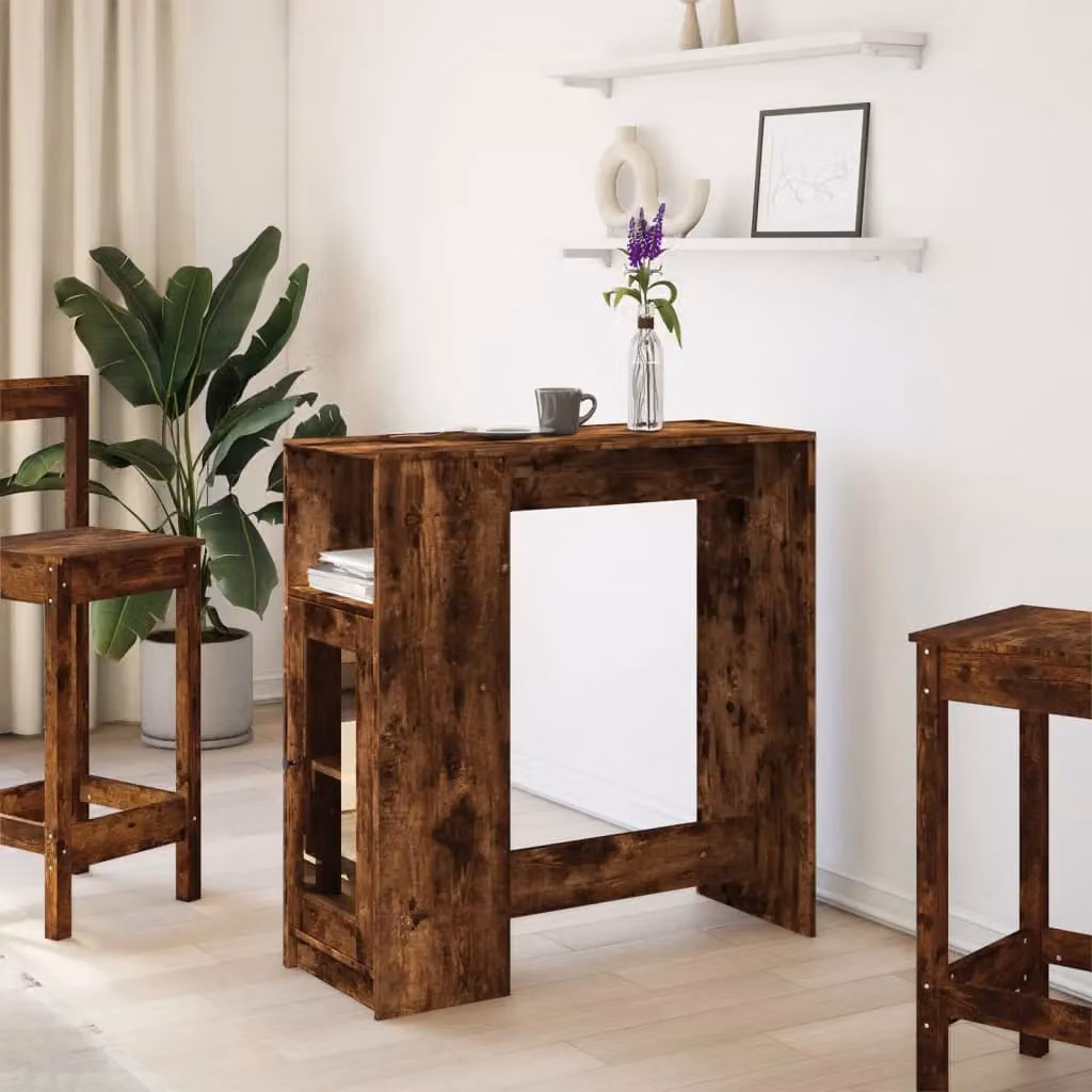 Berkfield Home Bar Table with Racks in Smoked Oak Brown, W/D/H: 101 x 40 x 103.5 cm – 3