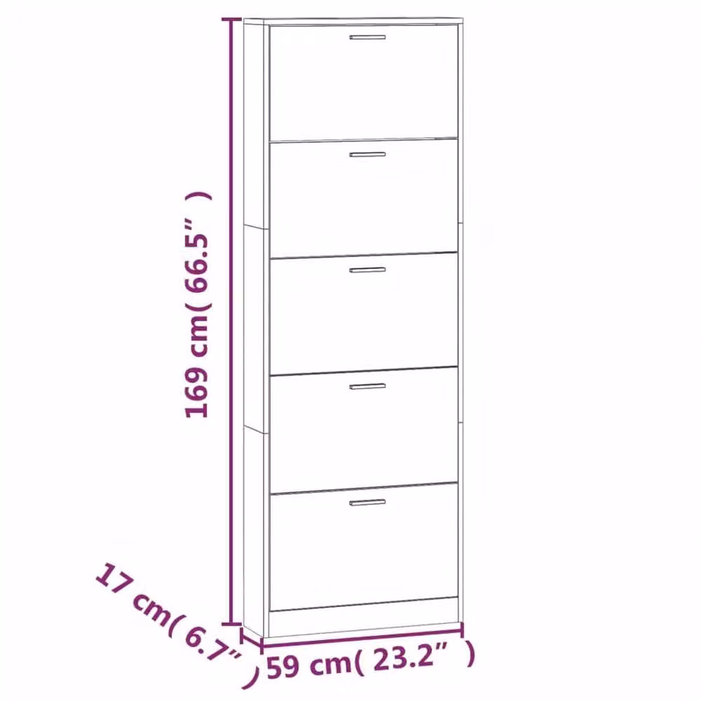 Berkfield Home Modern Smoked Oak Shoe Cabinet in Brown, W/D/H: 59 x 17 x 169 cm – 4
