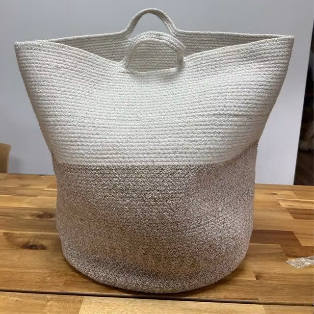 KDMK Cotton Rope Laundry Storage Basket in Beige and White