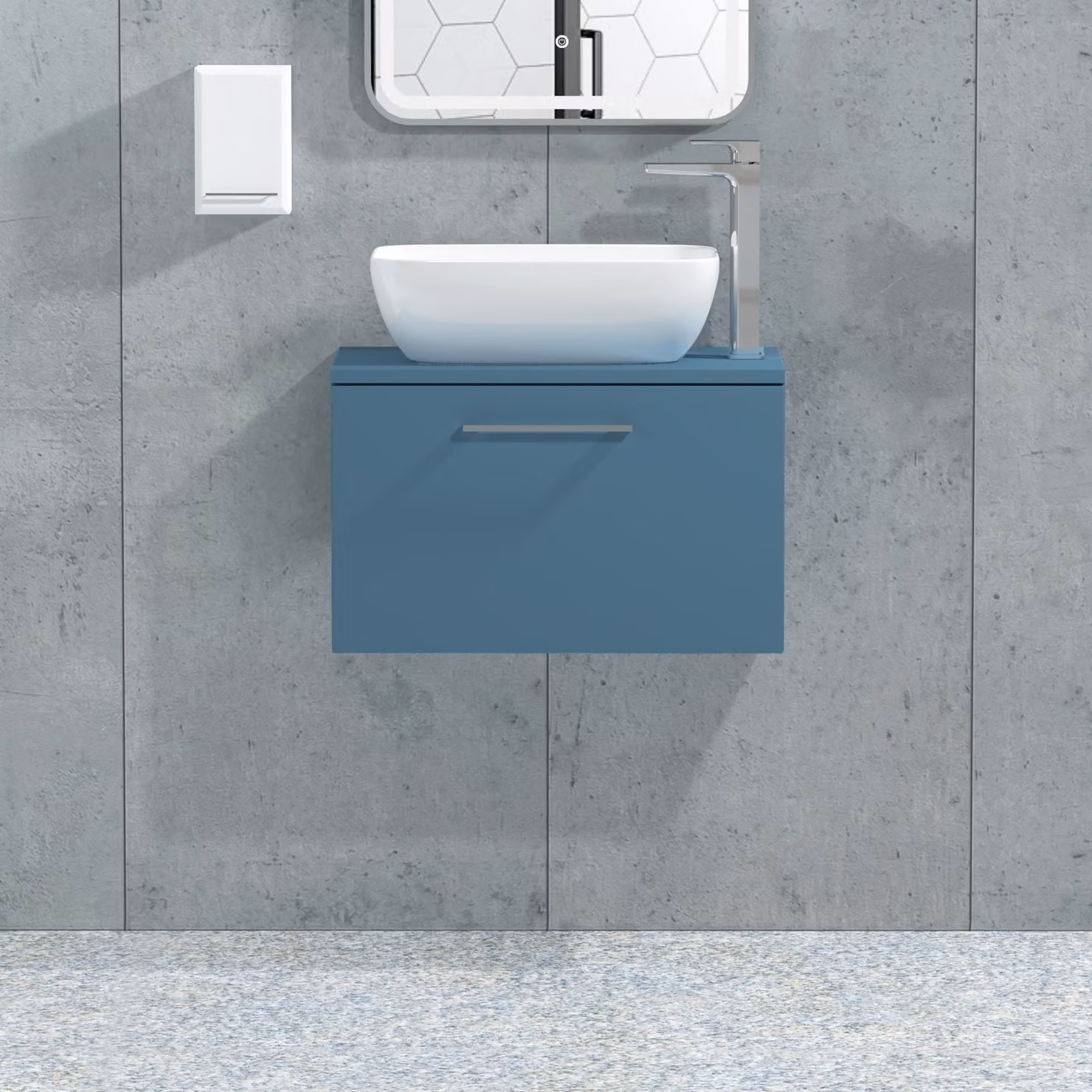 Royal Bathrooms Modena 800mm Wall Hung Vanity Unit with Countertop Basin in Satin Blue