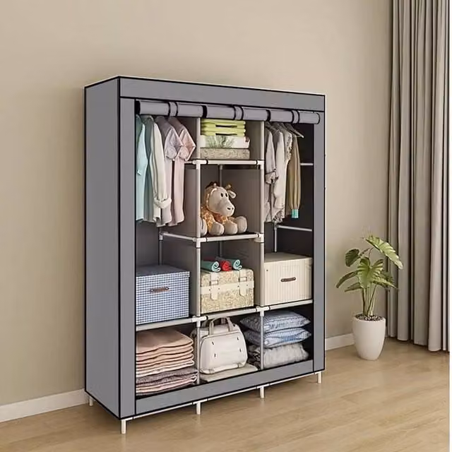 EONLION Grey Heavy Duty Fabric Canvas Wardrobe Clothes Cupboard, Width: 100 cm