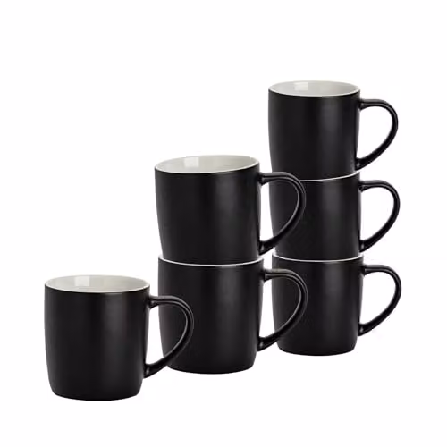 Argon Tableware Matte Black Stoneware Coffee Mugs, 350ml, Pack of 6