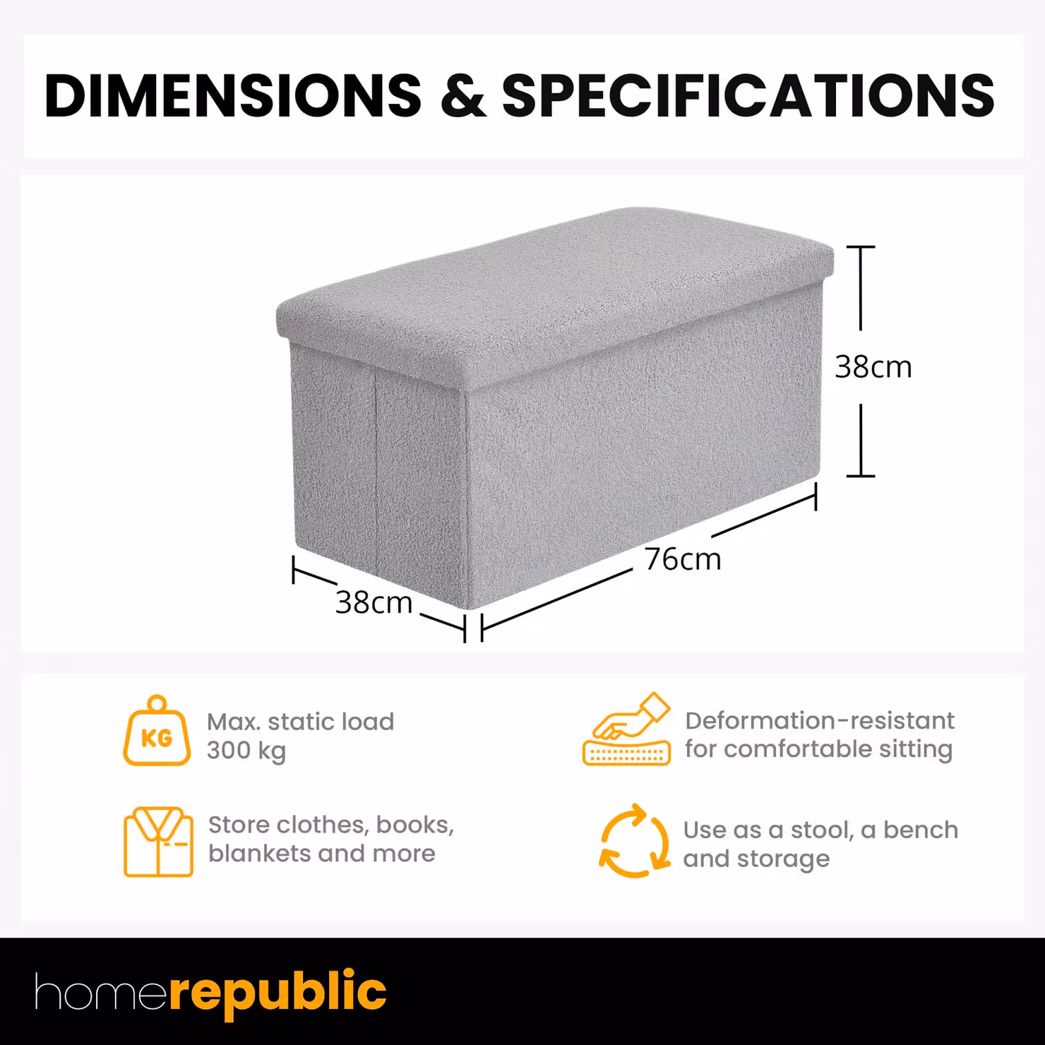 Home Republic Teddy Boucle Foldable Storage Ottoman in Silver Grey – 2