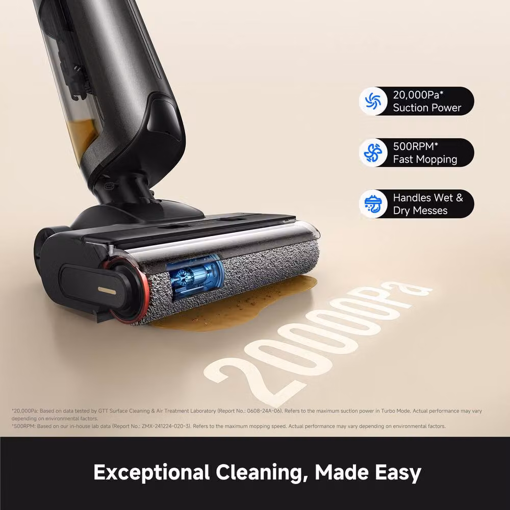 Mova M10 Air Wet and Dry Vacuum Cleaner in Black with 20,000Pa Suction, Hot Air Brush-Drying System and 180-Degree Lie-Flat Design – 3