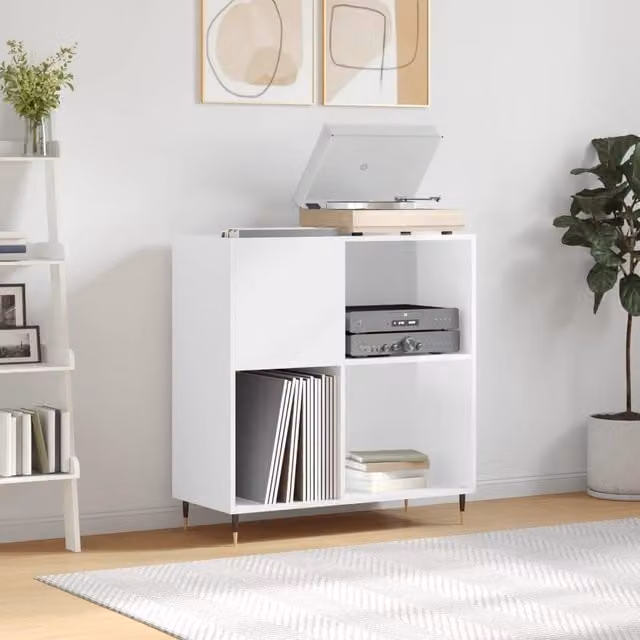 Berkfield Home Record Cabinet in High Gloss White, W: 84.5 cm, D: 38 cm, H: 89 cm – 1