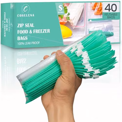 Tanness 40 Pack Airtight Reusable Freezer Bags, 1L, Transparent