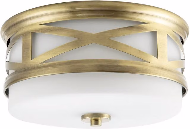 Happy Homewares Vintage and Classic Bathroom Flush Ceiling Light with Strap Design in Gold and White – 1